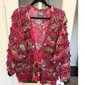 Vintage 80s Paula Sweet Muslin Mink Floral Fringe Jacket M
burgundy, fuchsia